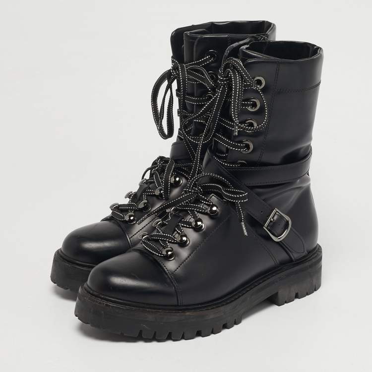 Pre Owned Valentino Rockstud Size 36 Black Leather Combat Boots