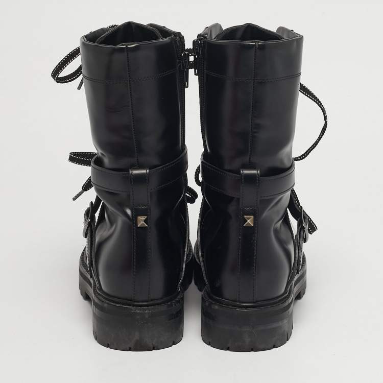 Pre Owned Valentino Rockstud Size 36 Black Leather Combat Boots