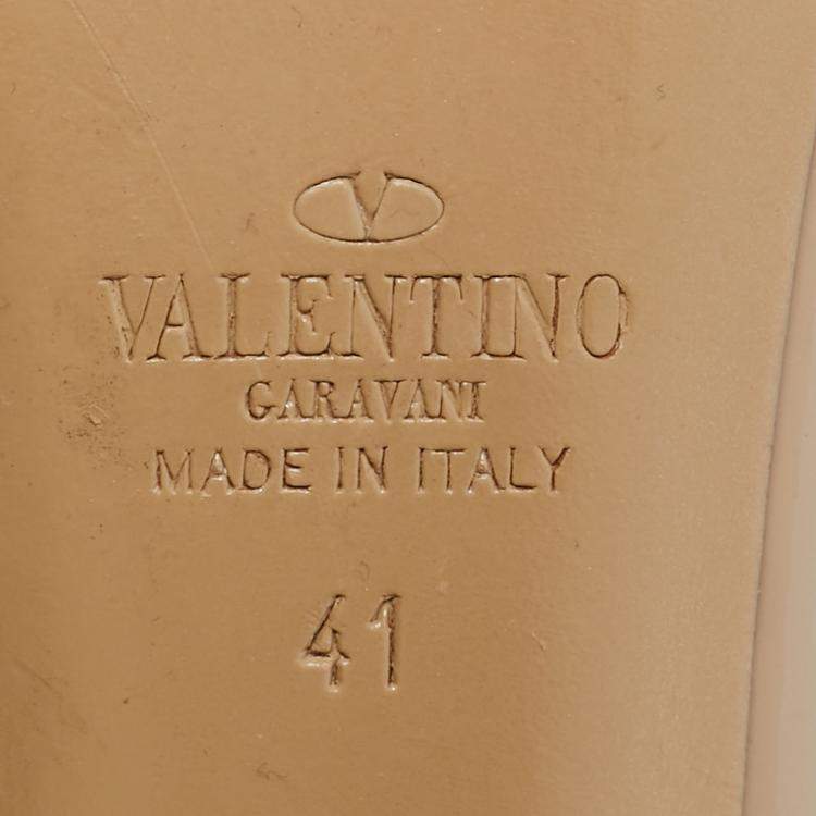 Pre Owned Valentino Rockstud Size 41 Beige Leather and Patent Leather Pumps