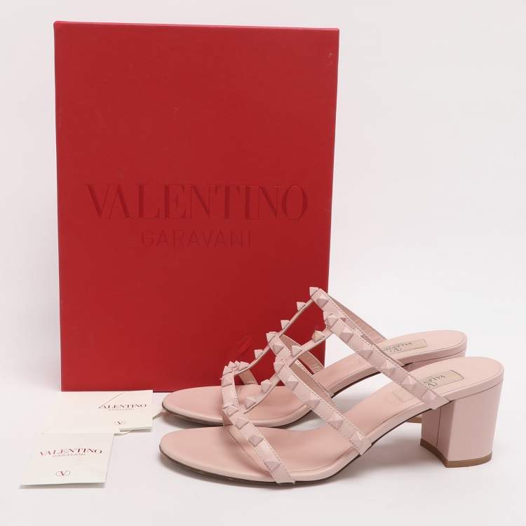 Pre Owned Valentino Rockstud Size 39 Pink Leather Slide Sandals