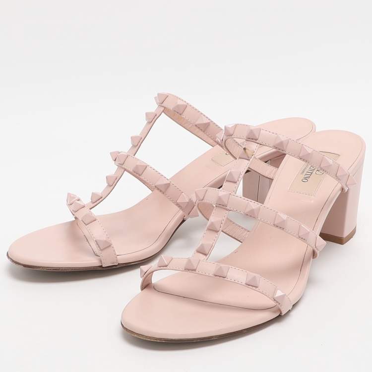 Pre Owned Valentino Rockstud Size 39 Pink Leather Slide Sandals