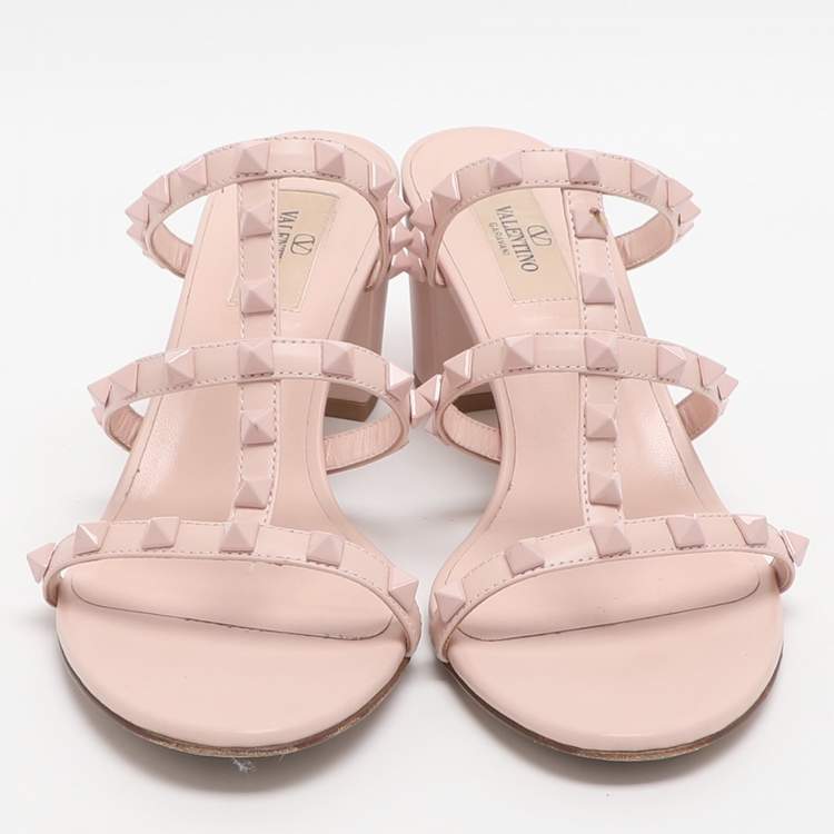 Pre Owned Valentino Rockstud Size 39 Pink Leather Slide Sandals
