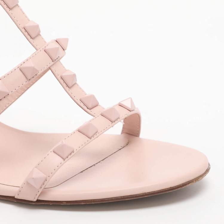 Pre Owned Valentino Rockstud Size 39 Pink Leather Slide Sandals