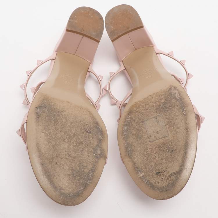 Pre Owned Valentino Rockstud Size 39 Pink Leather Slide Sandals
