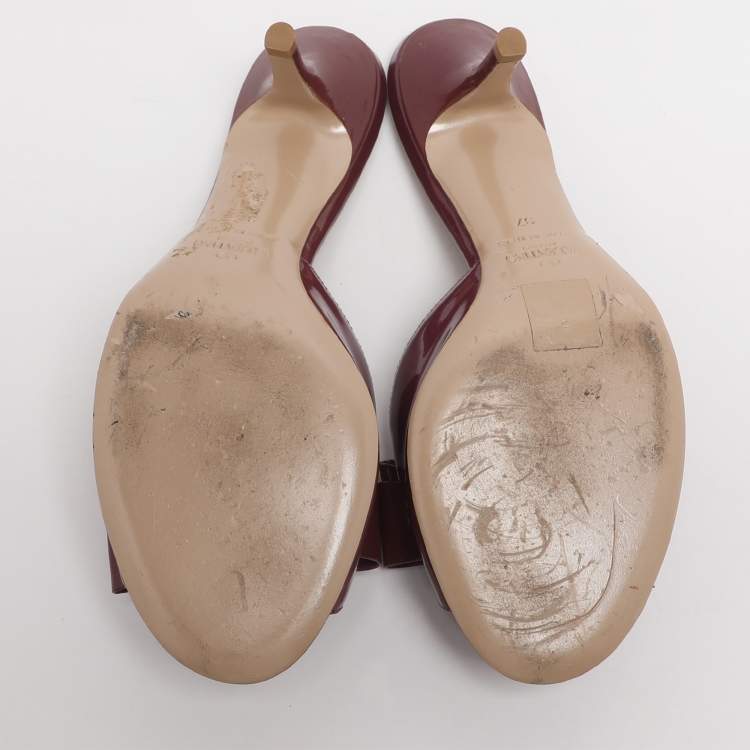 Pre Owned Valentino Bow Size 37 Burgundy Patent Leather Mules