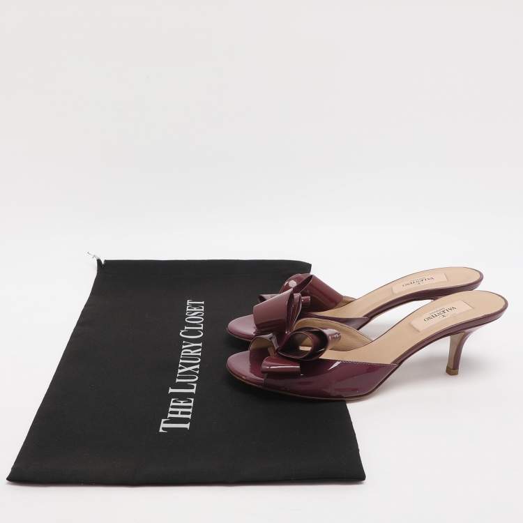 Pre Owned Valentino Bow Size 37 Burgundy Patent Leather Mules