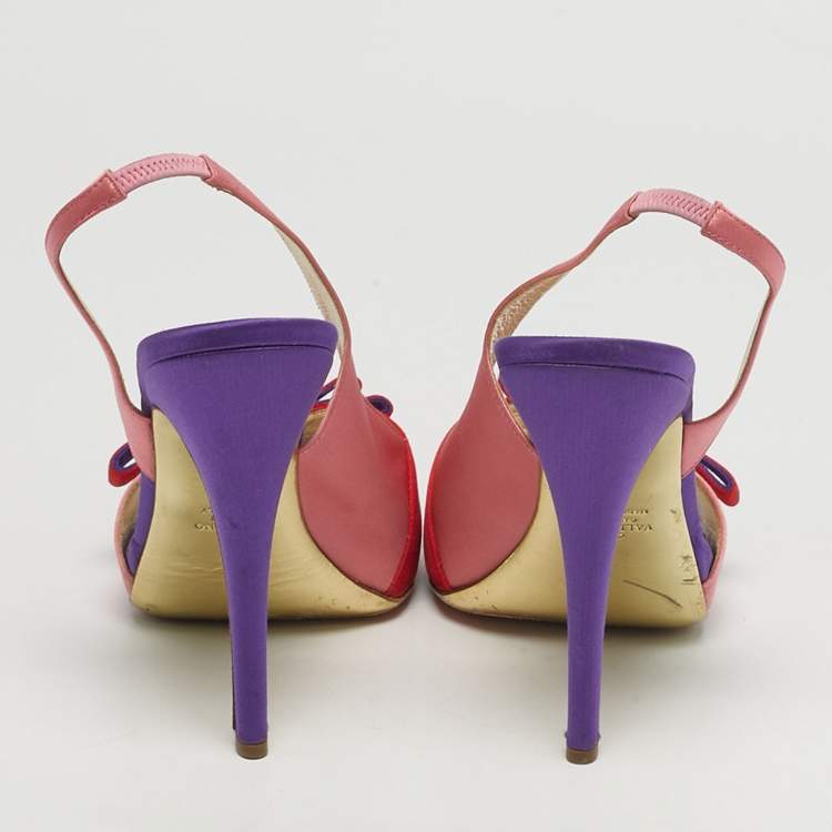Pre Owned Valentino Size 39 Tricolor Satin Bow Platform Slingback Sandals