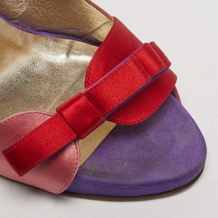 Pre Owned Valentino Size 39 Tricolor Satin Bow Platform Slingback Sandals