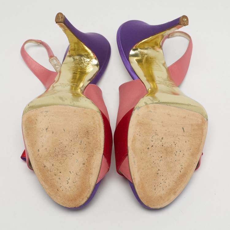 Pre Owned Valentino Size 39 Tricolor Satin Bow Platform Slingback Sandals