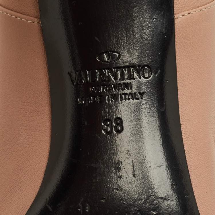 Pre Owned Valentino Rockstud Flair Size 38 Dusty Pink Leather Knee Length Boots