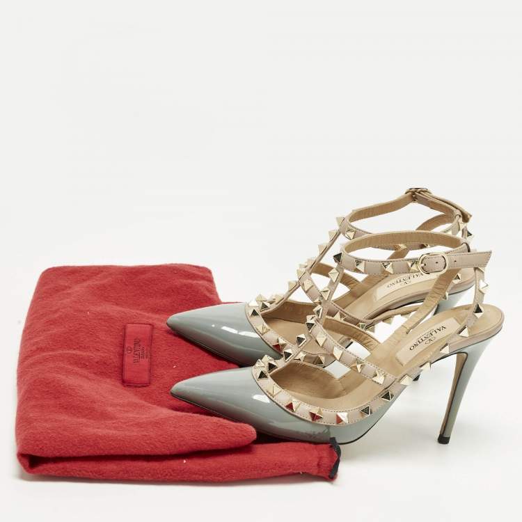 مملوكة مسبقًا Valentino Rockstud Size 36 Beige/Light Blue Leather and Patent Leather Pumps