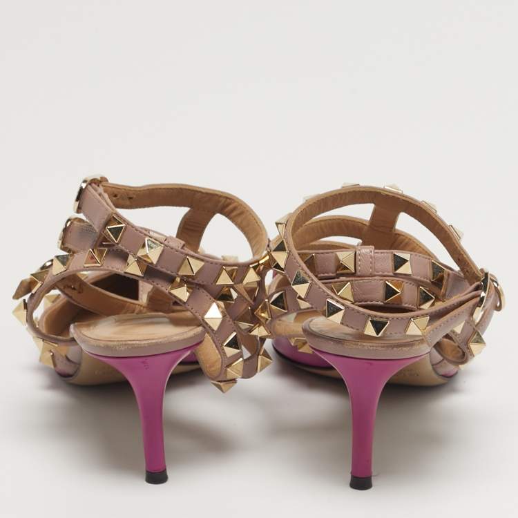 مملوكة مسبقًا Valentino Rockstud Size 36 Purple Leather and Patent Leather Ankle Strap Pumps