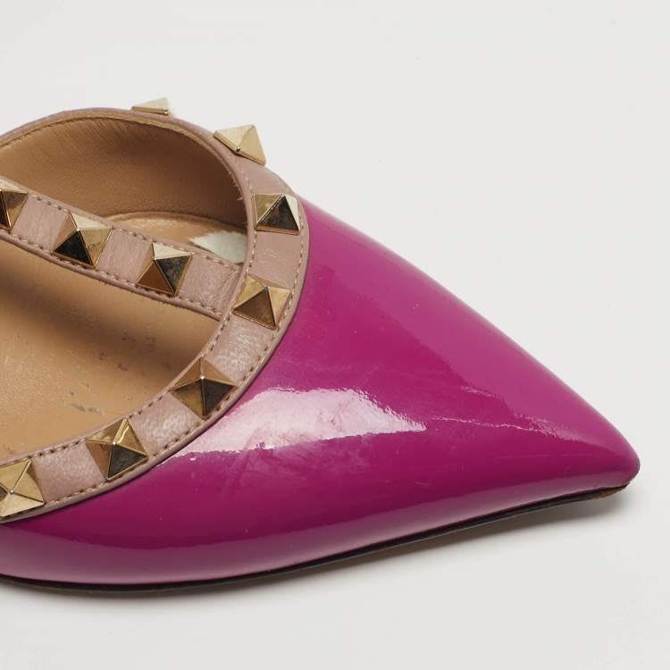 مملوكة مسبقًا Valentino Rockstud Size 36 Purple Leather and Patent Leather Ankle Strap Pumps
