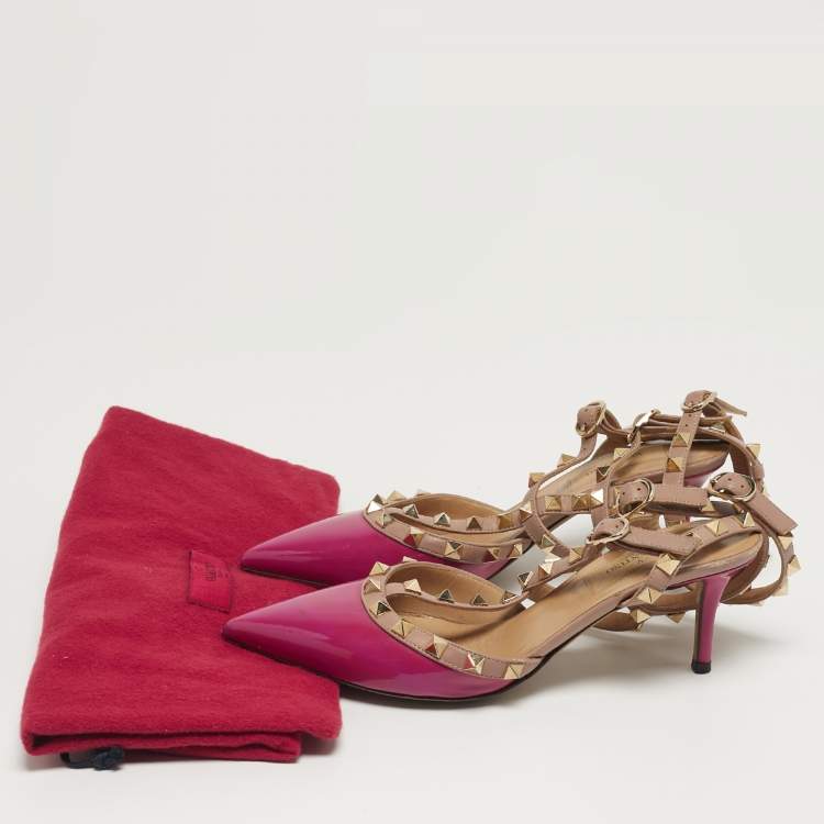 مملوكة مسبقًا Valentino Rockstud Size 36 Purple Leather and Patent Leather Ankle Strap Pumps