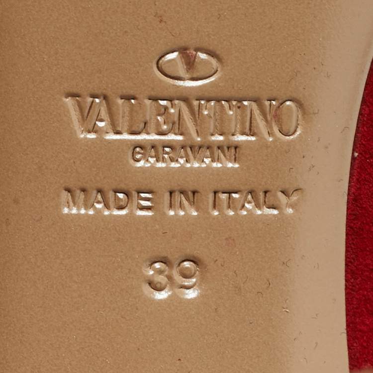 Pre Owned Valentino Rose Applique Size 39 Red Suede Peep Toe Pumps