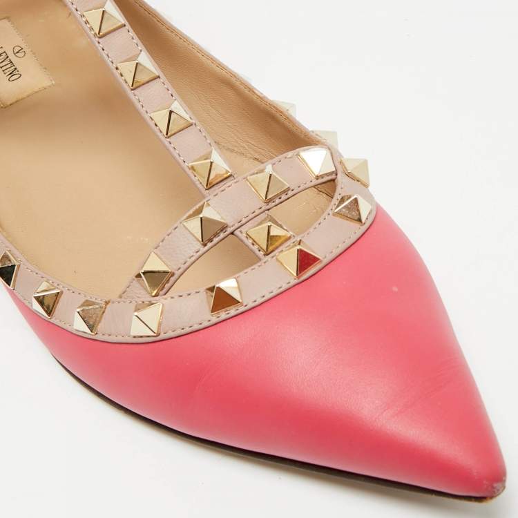 Pre Owned Valentino Rockstud Size 41 Pink/Beige Leather Ballet Flats