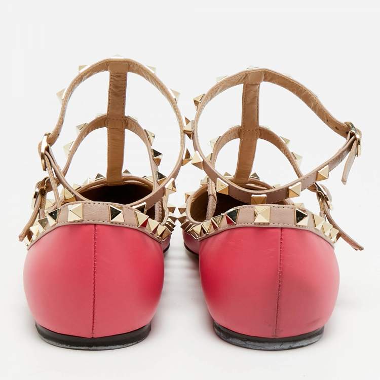 Pre Owned Valentino Rockstud Size 41 Pink/Beige Leather Ballet Flats