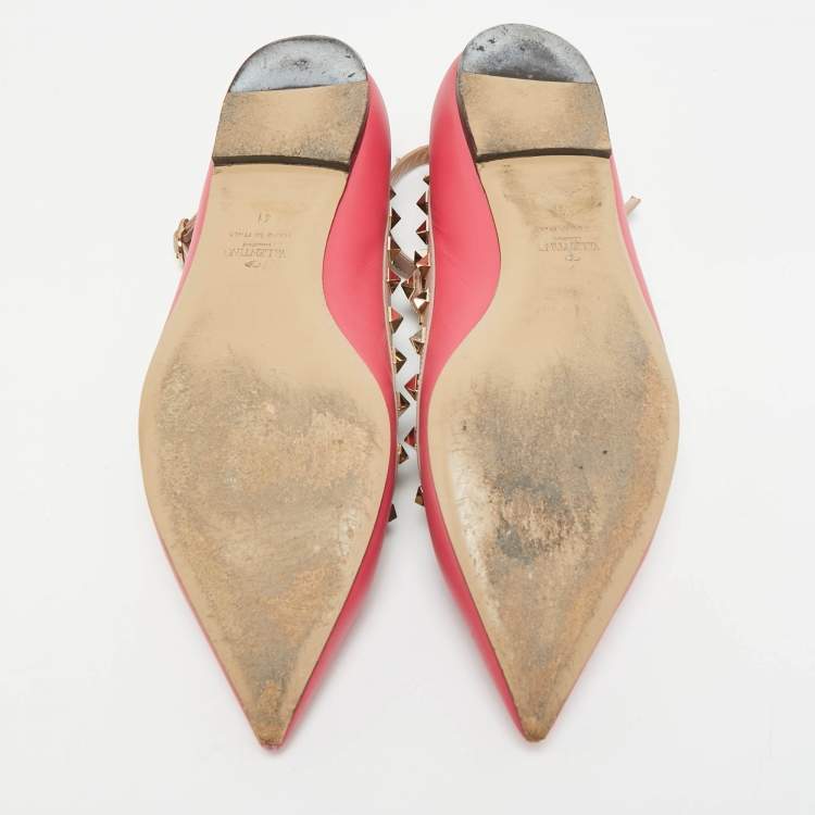 Pre Owned Valentino Rockstud Size 41 Pink/Beige Leather Ballet Flats