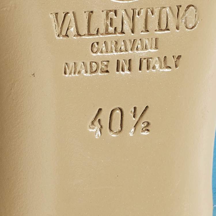 Pre Owned Valentino Rockstud Size 40.5 Blue/Beige Leather Ankle Strap Pumps