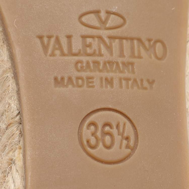 Pre Owned Valentino Bow Size 36.5 Black Lace Espadrille Wedge Sandals