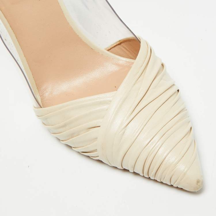 Pre Owned Valentino B-Drape Size 38.5 Beige Leather and PVC Pumps