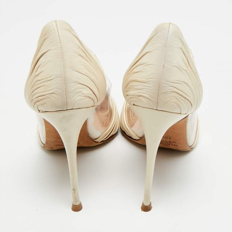 Pre Owned Valentino B-Drape Size 38.5 Beige Leather and PVC Pumps