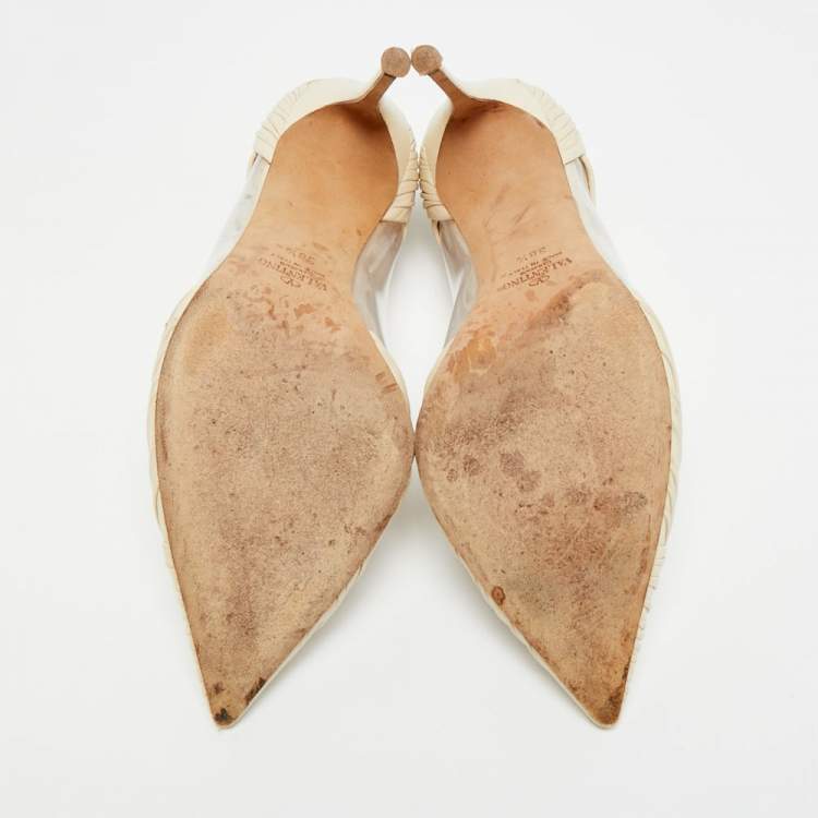 Pre Owned Valentino B-Drape Size 38.5 Beige Leather and PVC Pumps