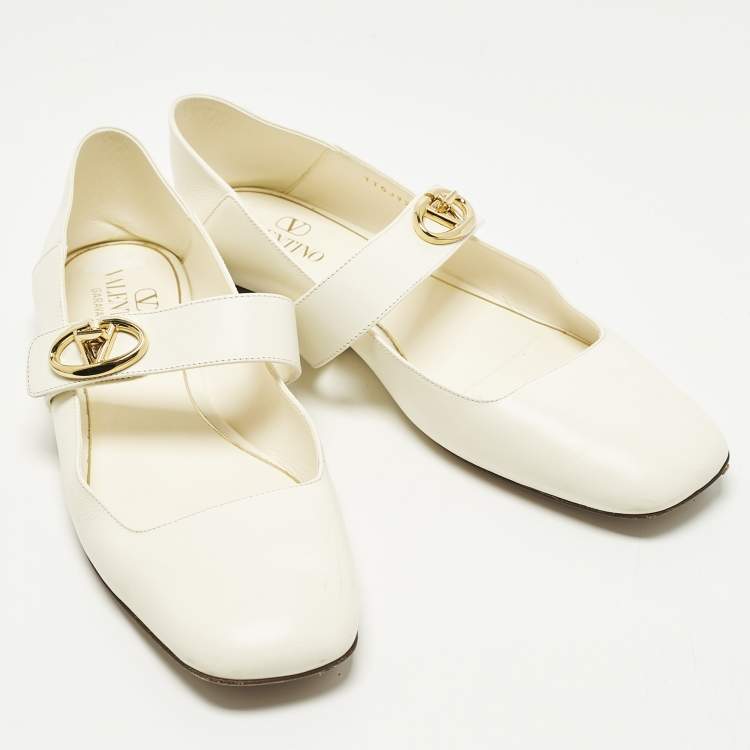 مملوكة مسبقًا Valentino VLogo Size 40 Leather Locker Mary-Jane Ballet Flats