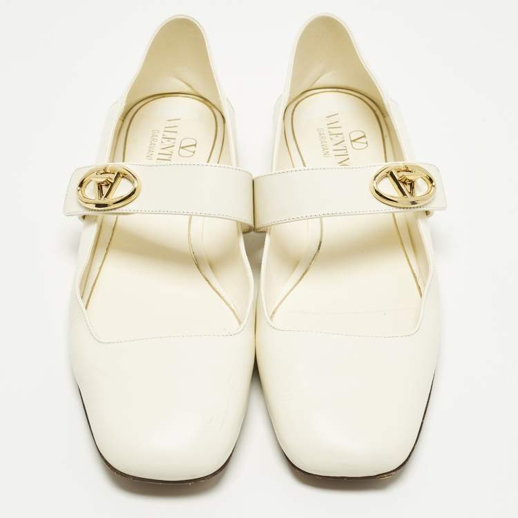 مملوكة مسبقًا Valentino VLogo Size 40 Leather Locker Mary-Jane Ballet Flats