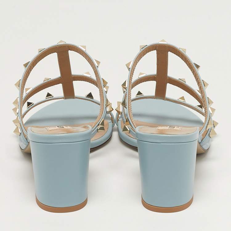 Pre Owned Valentino Rockstud Size 39 Blue Leather Slide Sandals