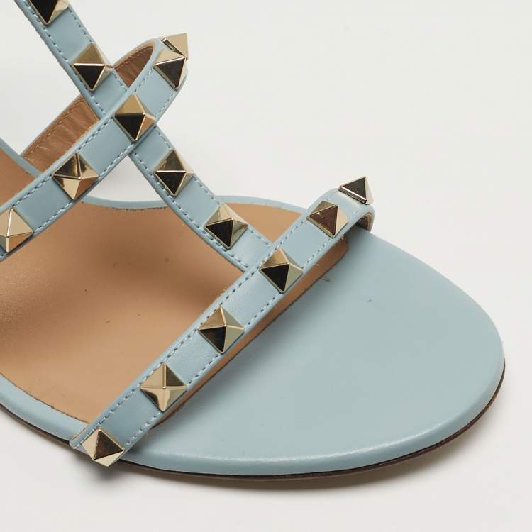 Pre Owned Valentino Rockstud Size 39 Blue Leather Slide Sandals