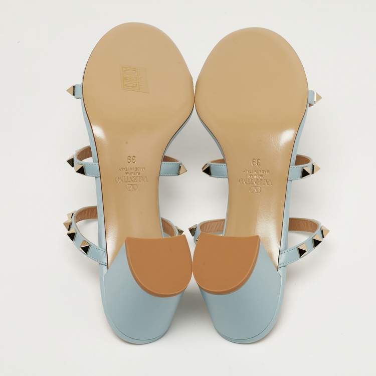 Pre Owned Valentino Rockstud Size 39 Blue Leather Slide Sandals