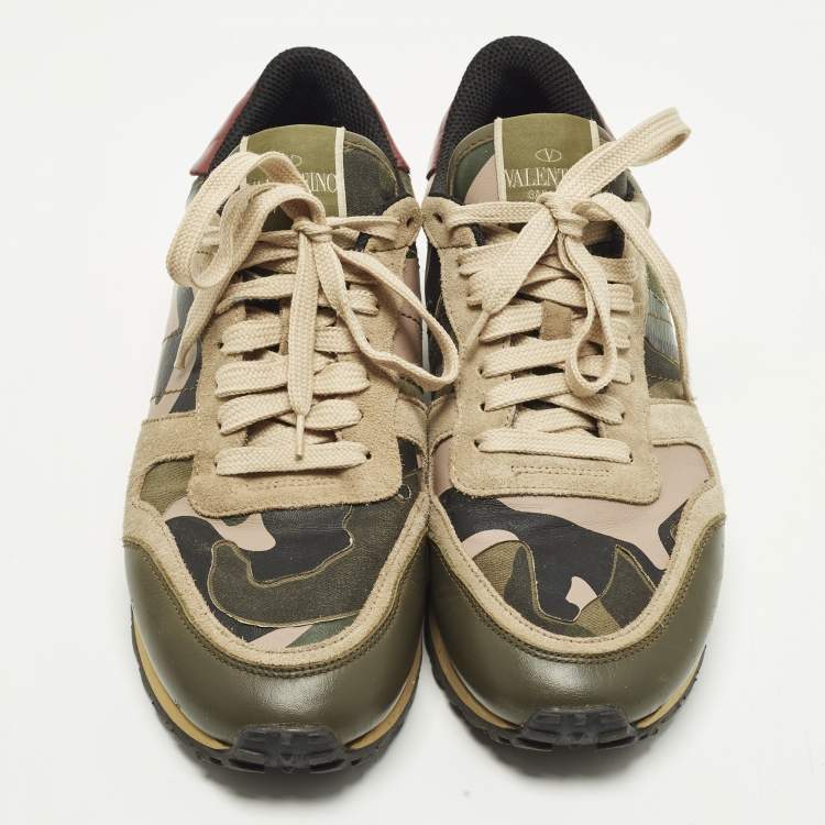 Pre Owned Valentino Rockrunner Size 39 Multicolor Leather and Suede Camouflage Low Top Sneakers