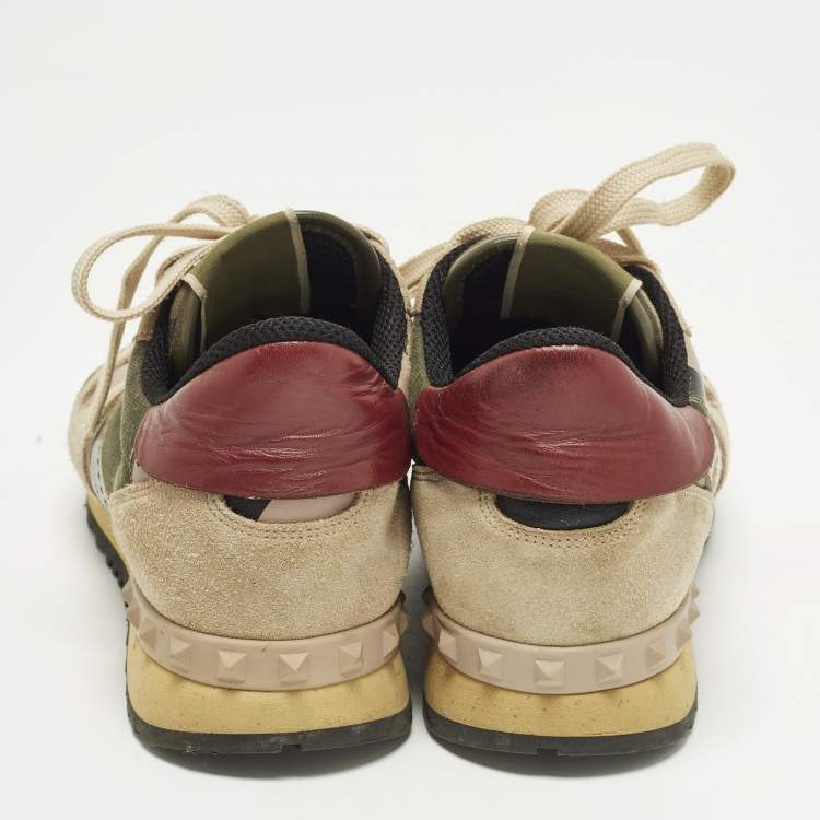 Pre Owned Valentino Rockrunner Size 39 Multicolor Leather and Suede Camouflage Low Top Sneakers