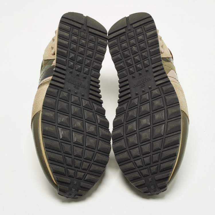 Pre Owned Valentino Rockrunner Size 39 Multicolor Leather and Suede Camouflage Low Top Sneakers
