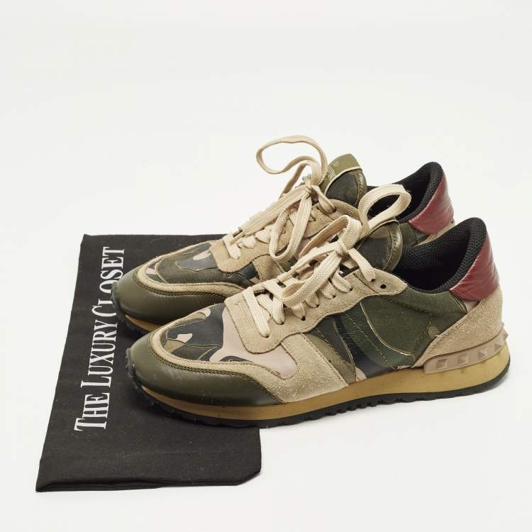 Pre Owned Valentino Rockrunner Size 39 Multicolor Leather and Suede Camouflage Low Top Sneakers