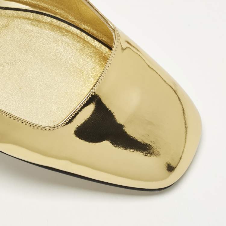Pre Owned Valentino VLogo Size 40 Gold Leather and Patent Leather Mary-James Ballet Flats