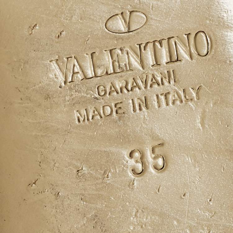 Pre Owned Valentino Rockstud Size 35 Brown Leather Flat Slide