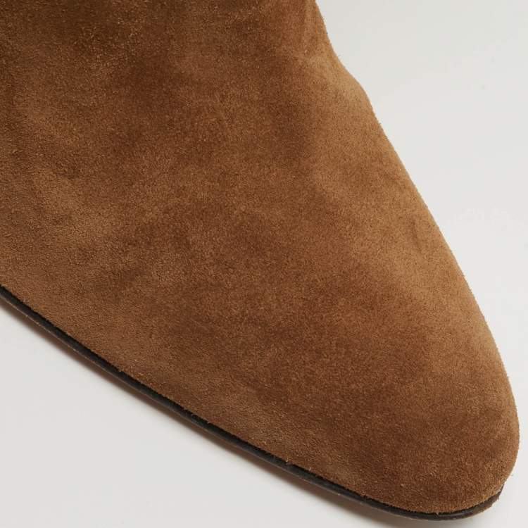 Pre Owned Valentino Rockstud Tie Size 38.5 Brown Suede Knee Length Boots