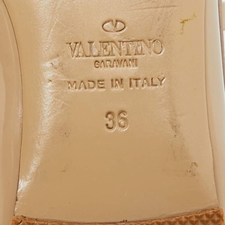 Pre Owned Valentino Rockstud Size 36 Beige Patent Leather Ballet Flats