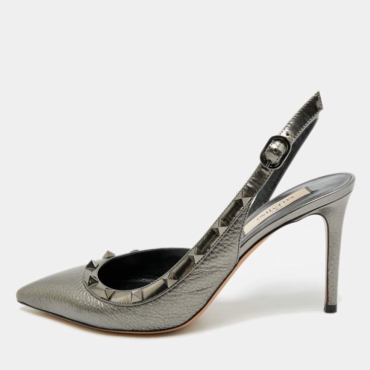 Pre Owned Valentino Rockstud Size 39 Metallic Leather D'orsay Pumps