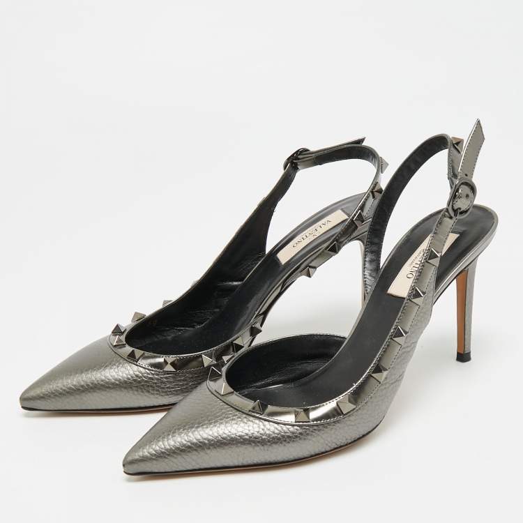 Pre Owned Valentino Rockstud Size 39 Metallic Leather D'orsay Pumps