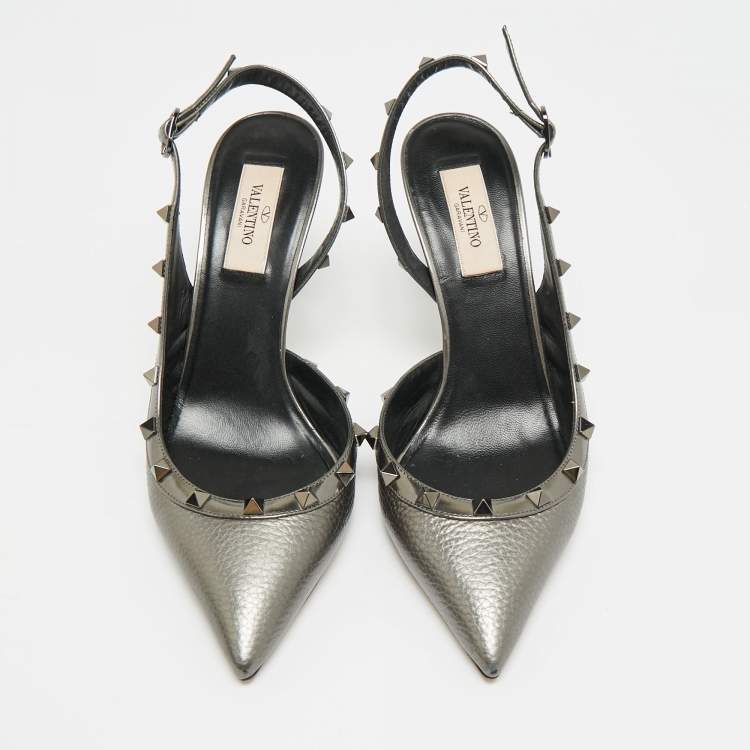 Pre Owned Valentino Rockstud Size 39 Metallic Leather D'orsay Pumps