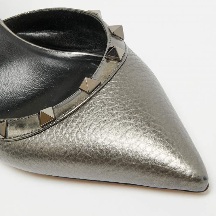 Pre Owned Valentino Rockstud Size 39 Metallic Leather D'orsay Pumps