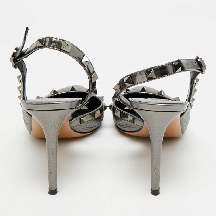 Pre Owned Valentino Rockstud Size 39 Metallic Leather D'orsay Pumps
