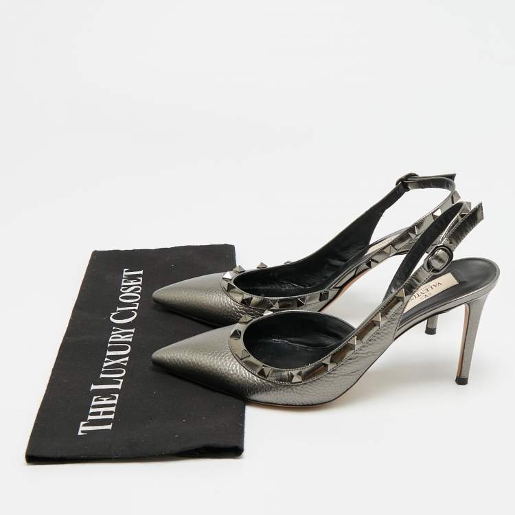 Pre Owned Valentino Rockstud Size 39 Metallic Leather D'orsay Pumps