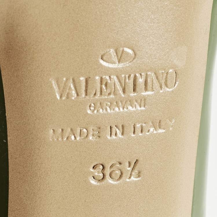 مملوكة مسبقًا Valentino Couture Size 36.5 Green Patent Leather Bow Peep Toe Platform Pumps