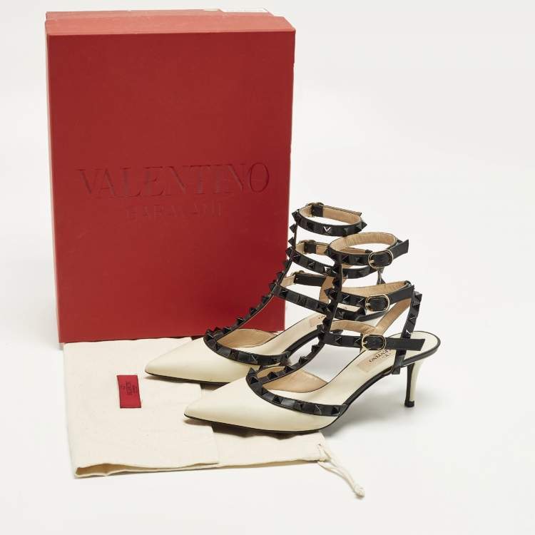 مملوكة مسبقًا Valentino Rockstud Caged Size 36 Off White/Black Leather Pumps