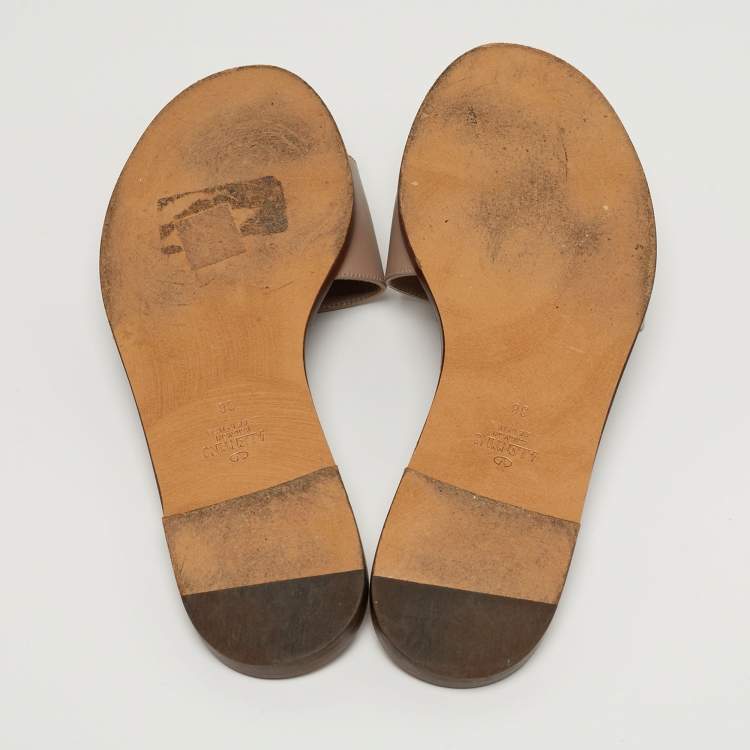 Pre Owned Valentino Escape V logo Size 38 Beige Leather Flat Slides 