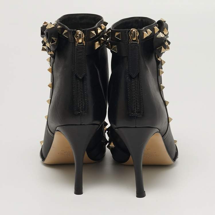 Pre Owned Valentino Rockstud Size 39 Black Leather Ankle Length Boots